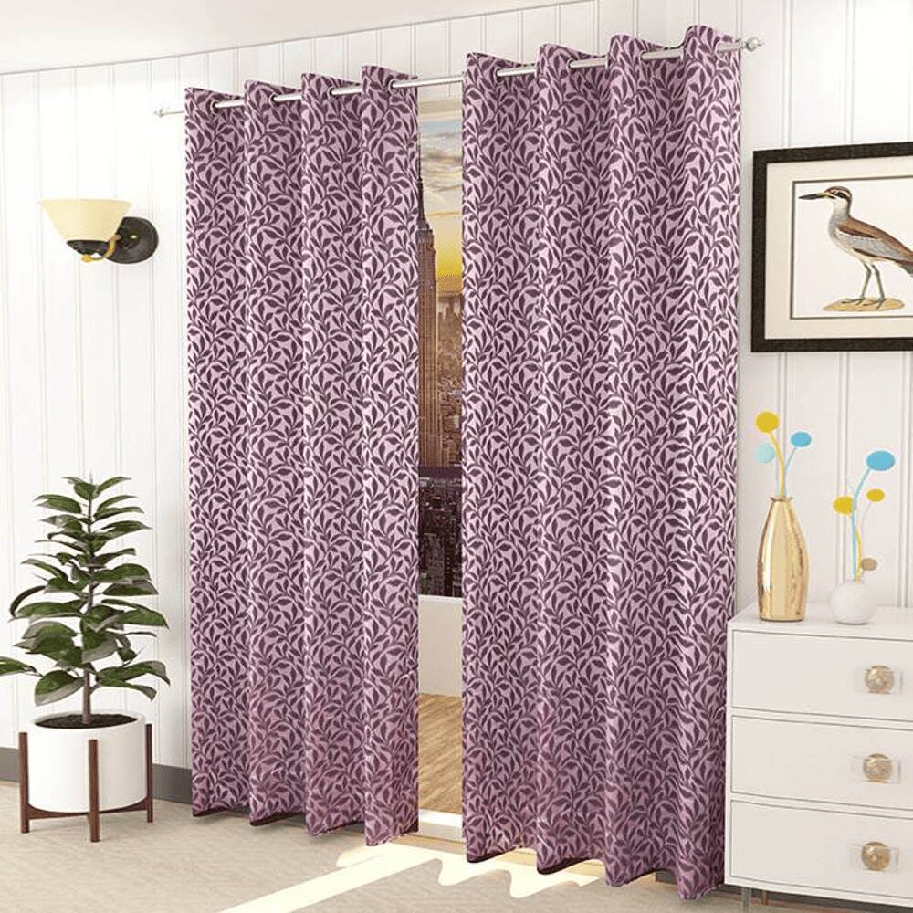Callie Pink Color Floral Window Curtain   Set of 2