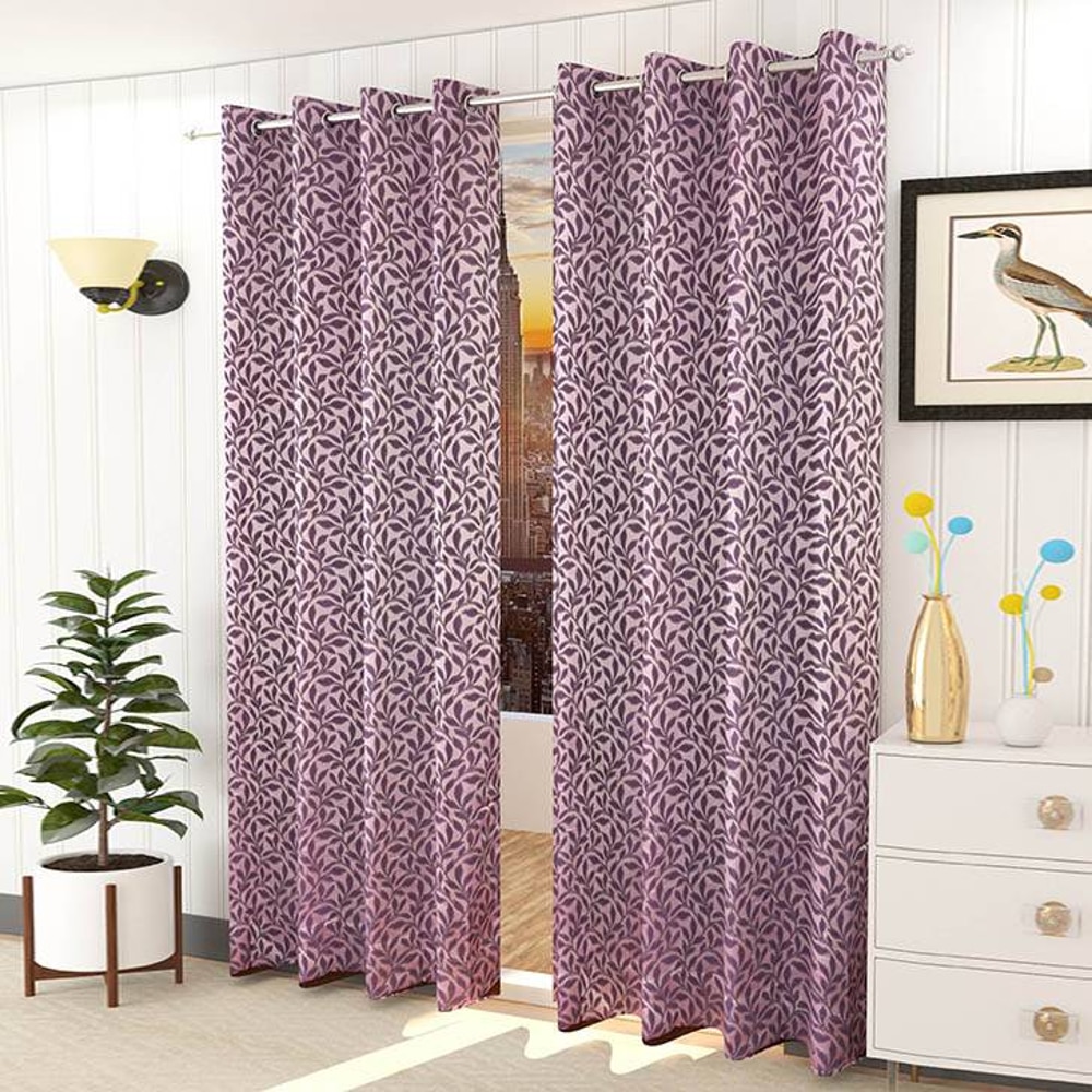 Callie Pink Color Floral Long Door Curtain - Set of 2