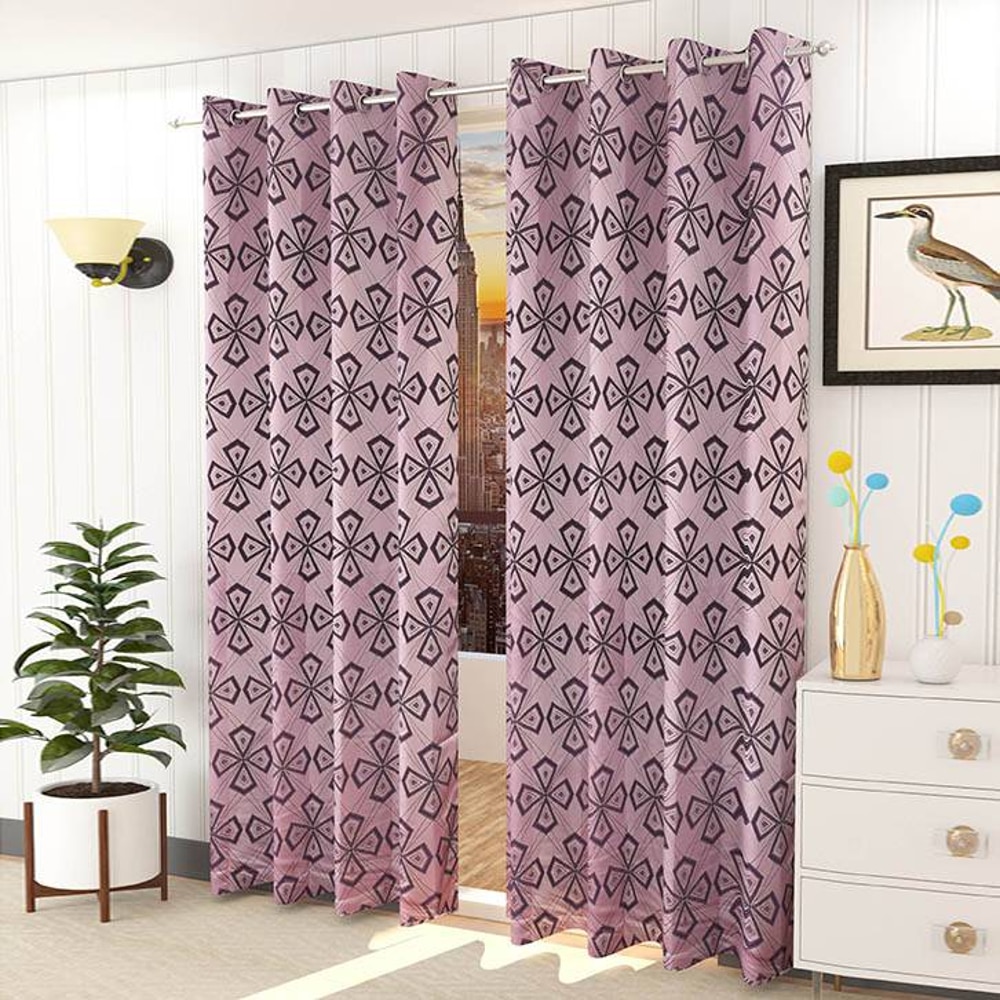 Phoebe Pink Color Geometric Door Curtain - Set of 2 - Presto