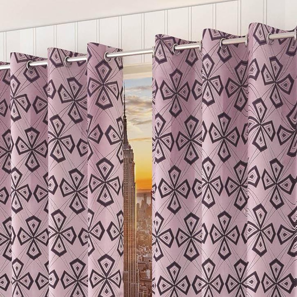 Phoebe Pink Color Geometric Long Door Curtain - Set of 2