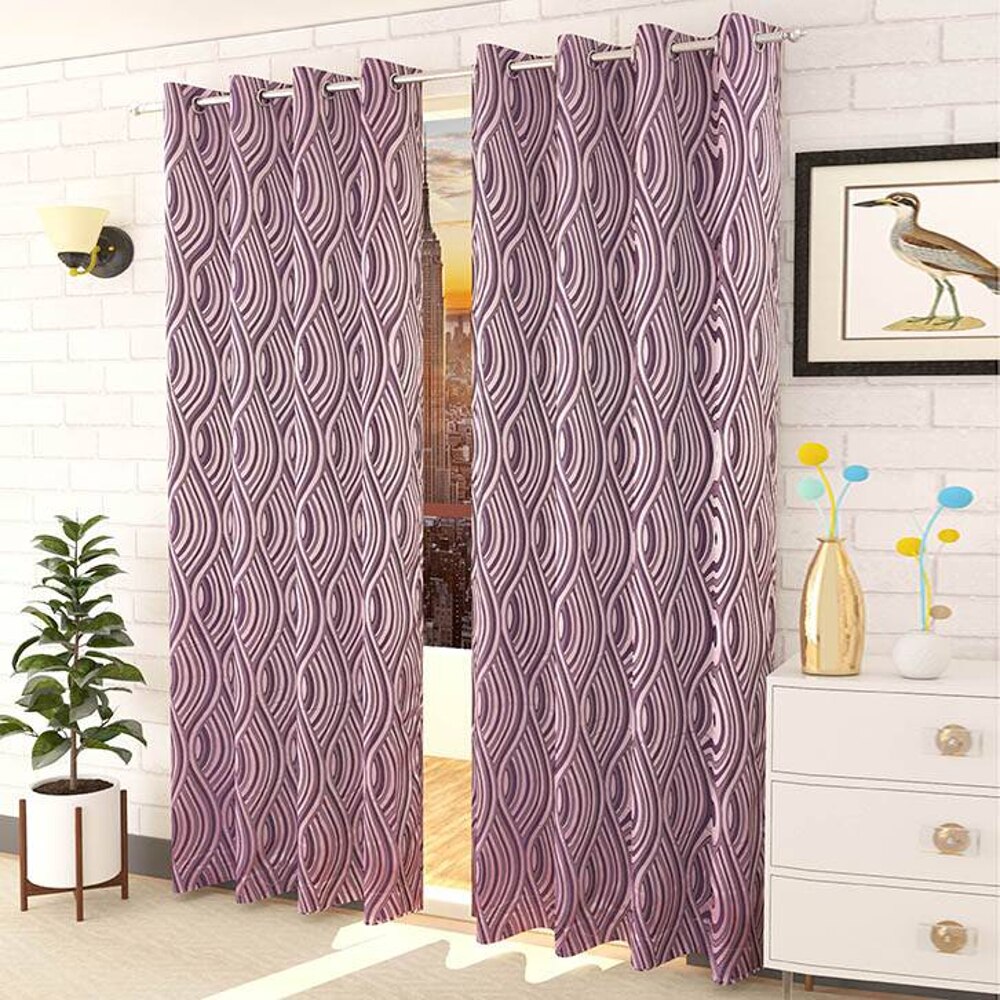 Oisin Pink Color Abstract Window Curtain   Set of 2
