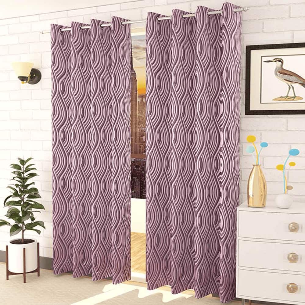 Oisin Pink Color Abstract Door Curtain - Set of 2