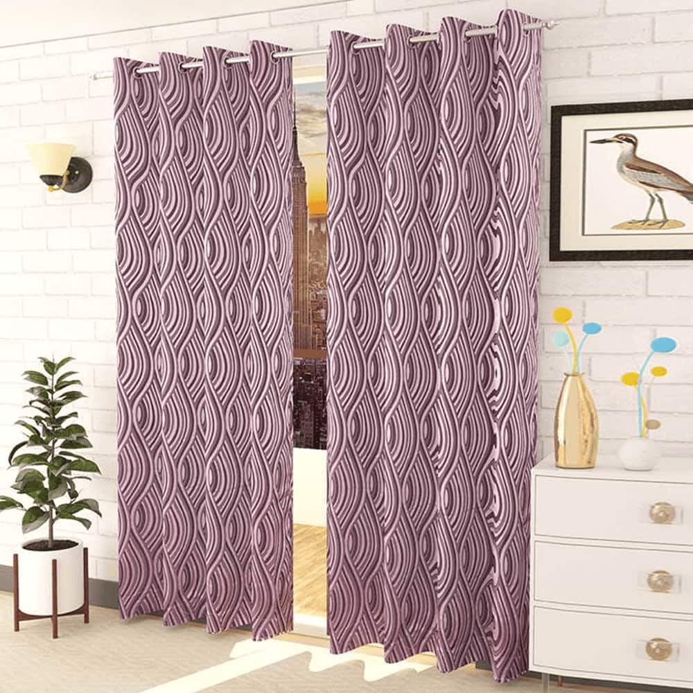 Oisin Pink Color Abstract Long Door Curtain - Set of 2