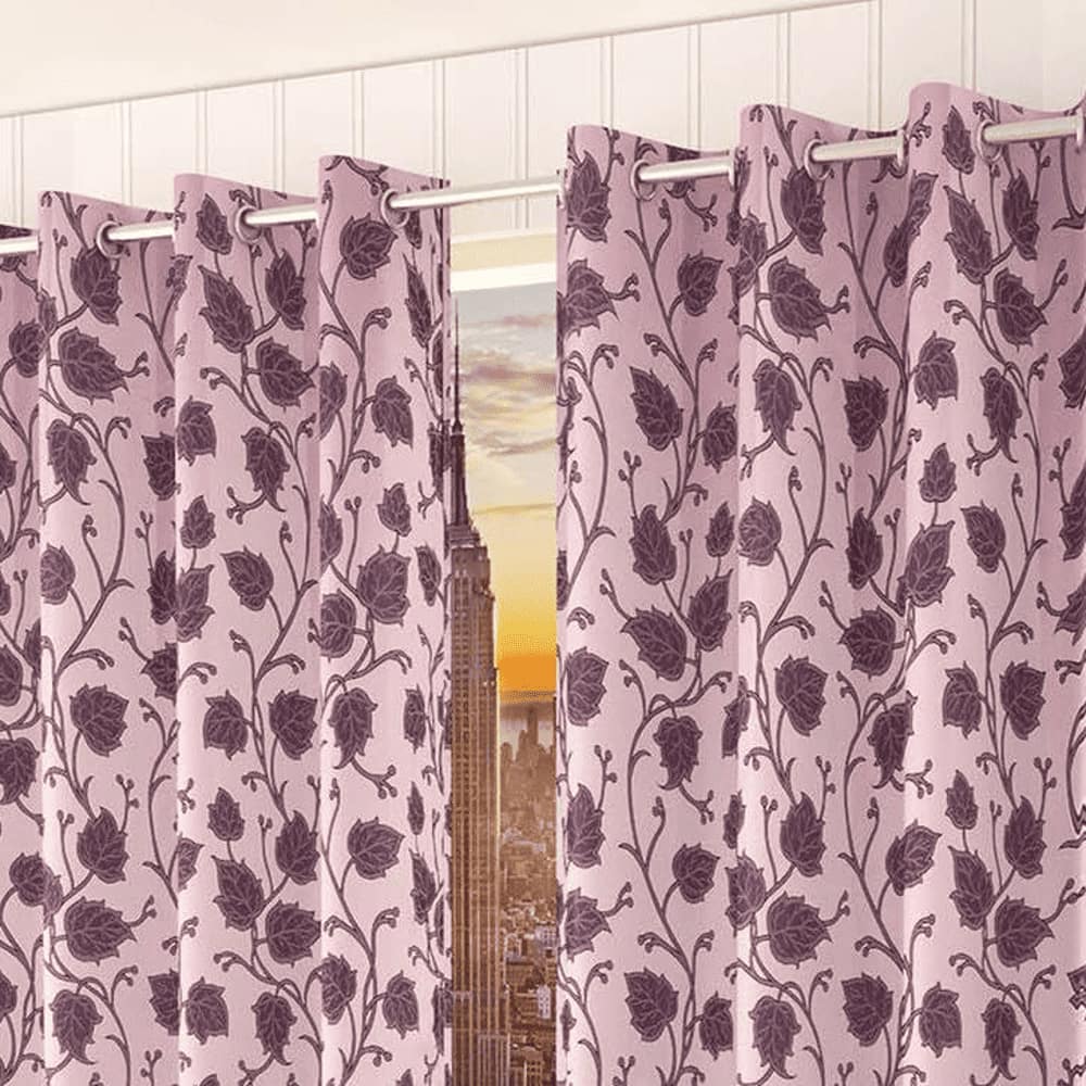 Sophia Pink Color Floral Door Curtain - Set of 2