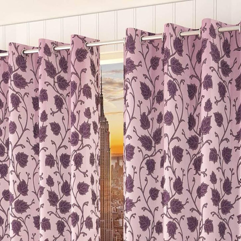 Sophia Pink Color Floral Long Door Curtain - Set of 2