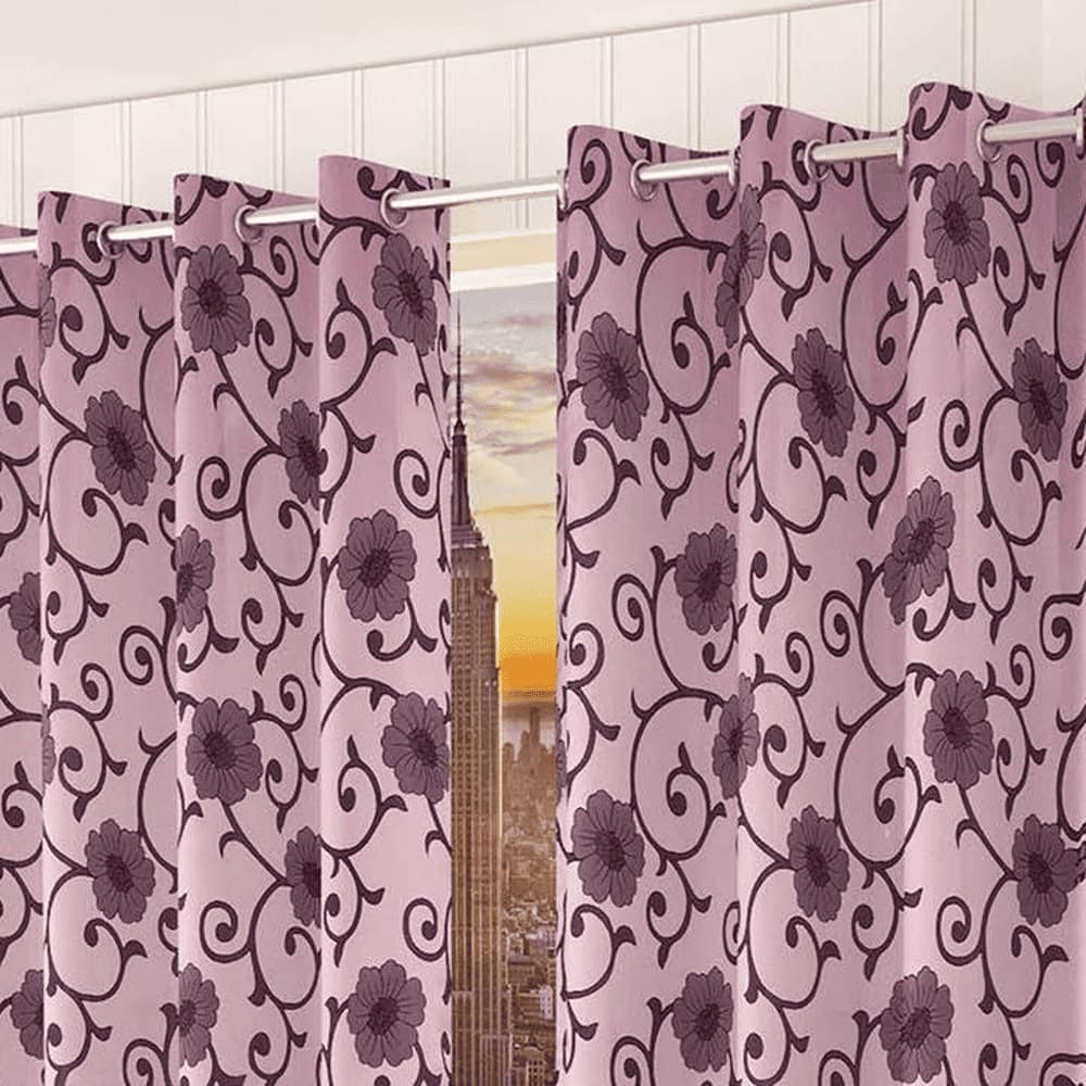 Scarlett Pink Color Floral Long Door Curtain - Set of 2
