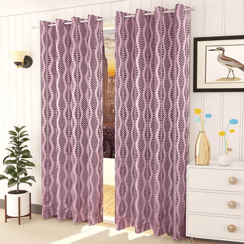 Hazel Pink Color Abstract Window Curtain   Set of 2