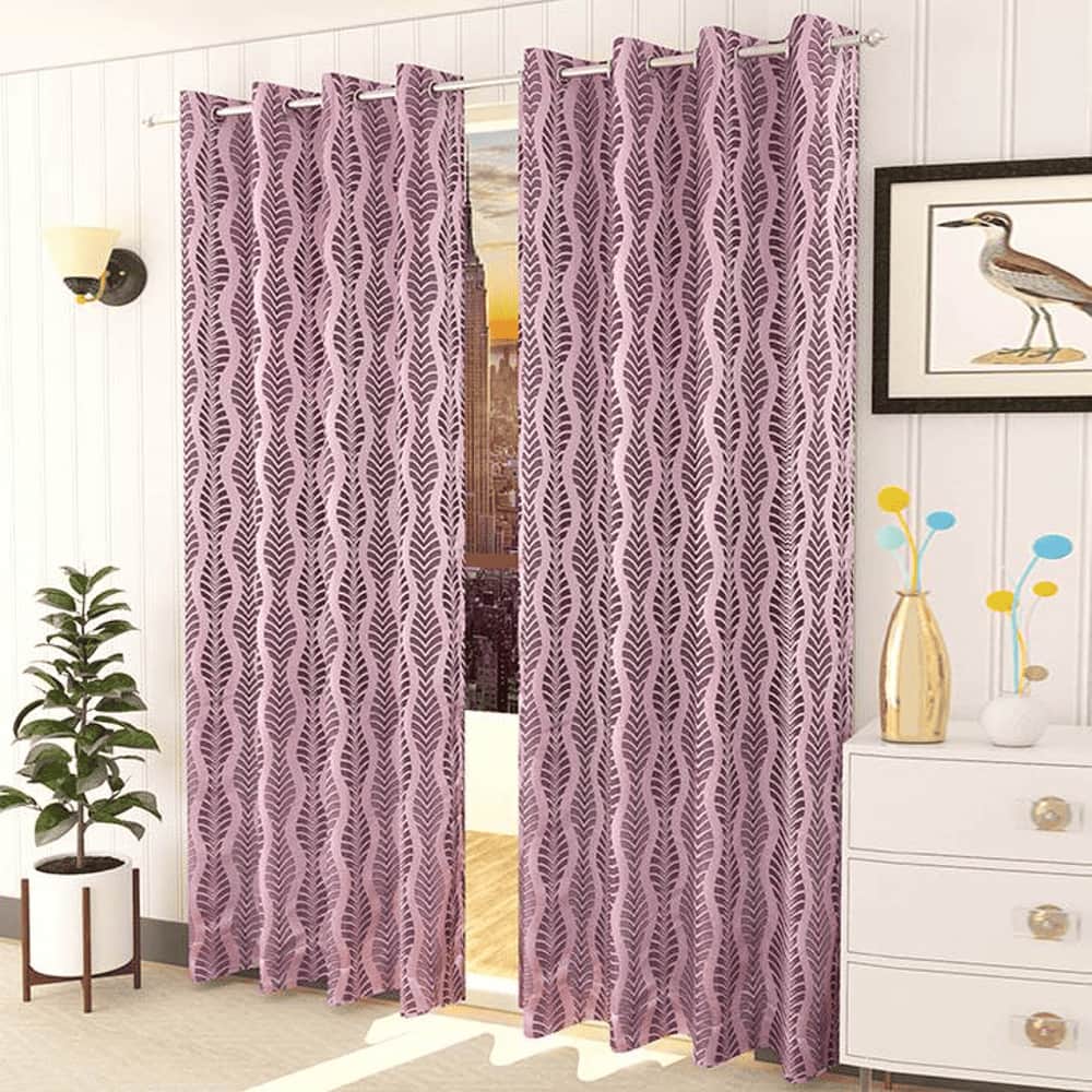 Hazel Pink Color Abstract Door Curtain - Set of 2