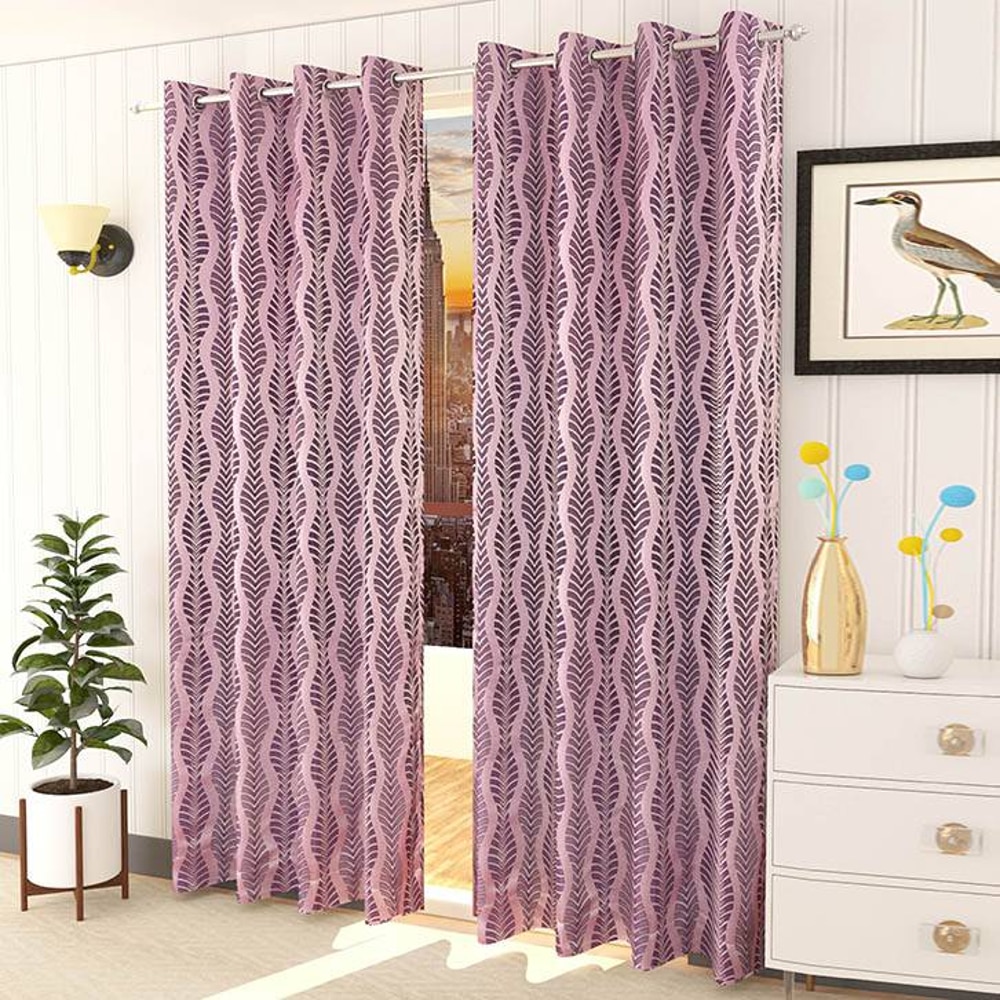 Hazel Pink Color Abstract Long Door Curtain - Set of 2