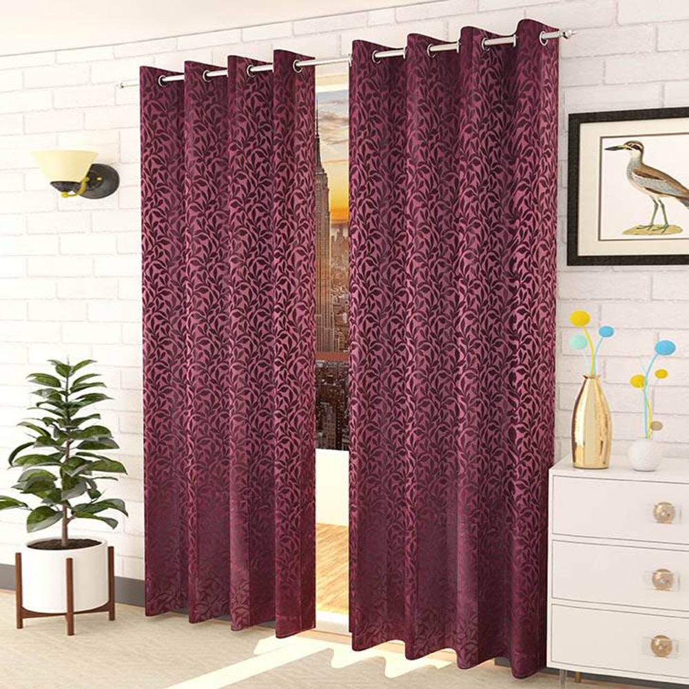 Imana Purple Color Floral Window Curtain   Set of 2