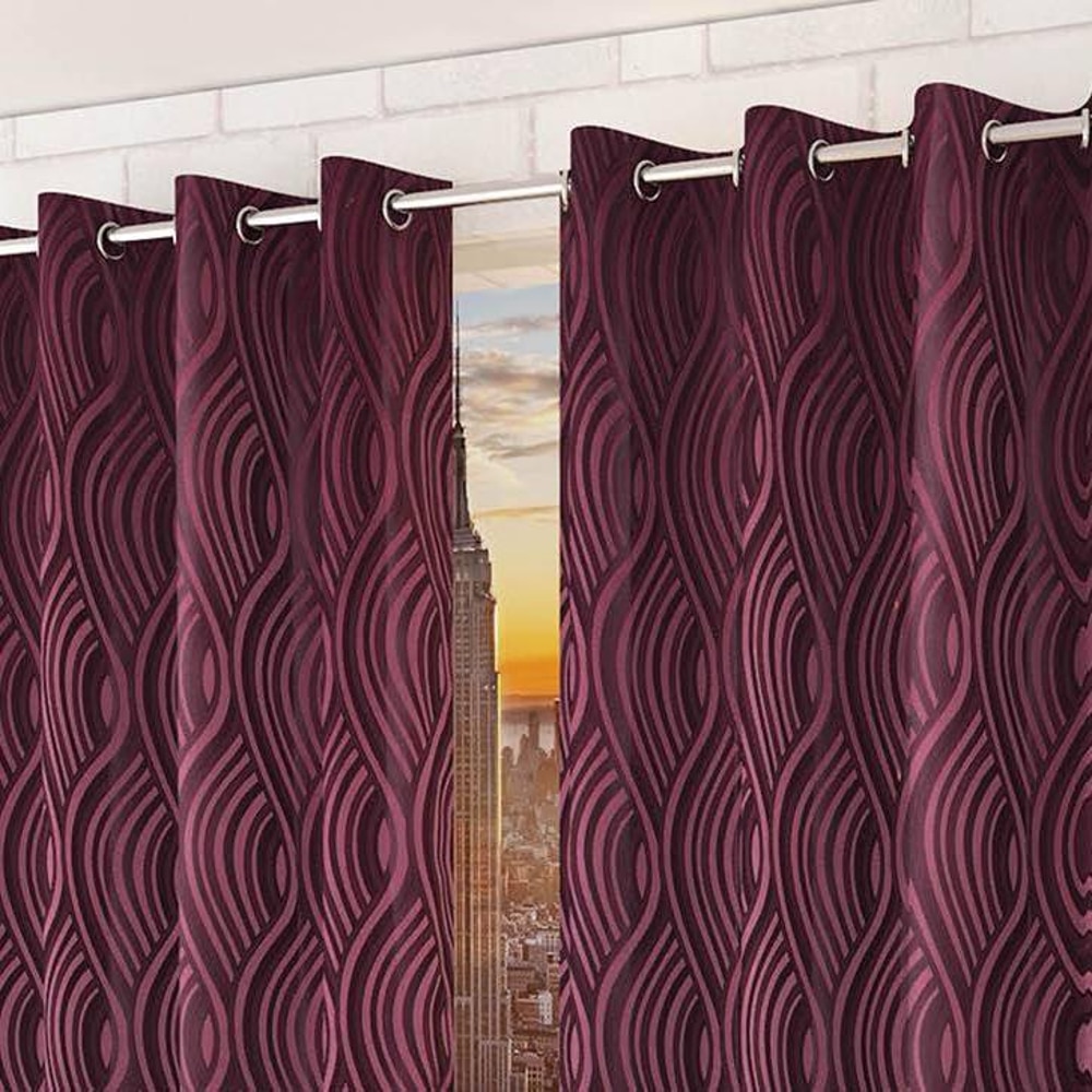 Tuireann Purple Color Abstract Window Curtain   Set of 2