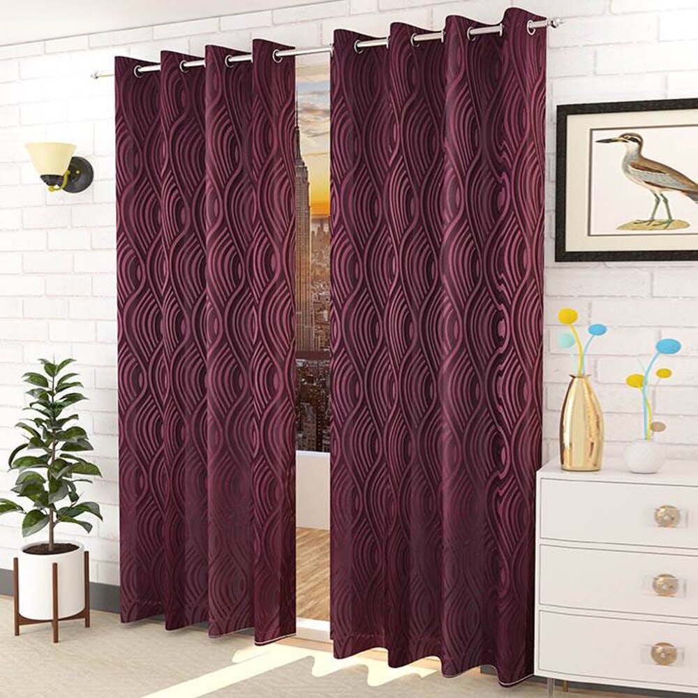 Tuireann Purple Color Abstract Long Door Curtain - Set of 2