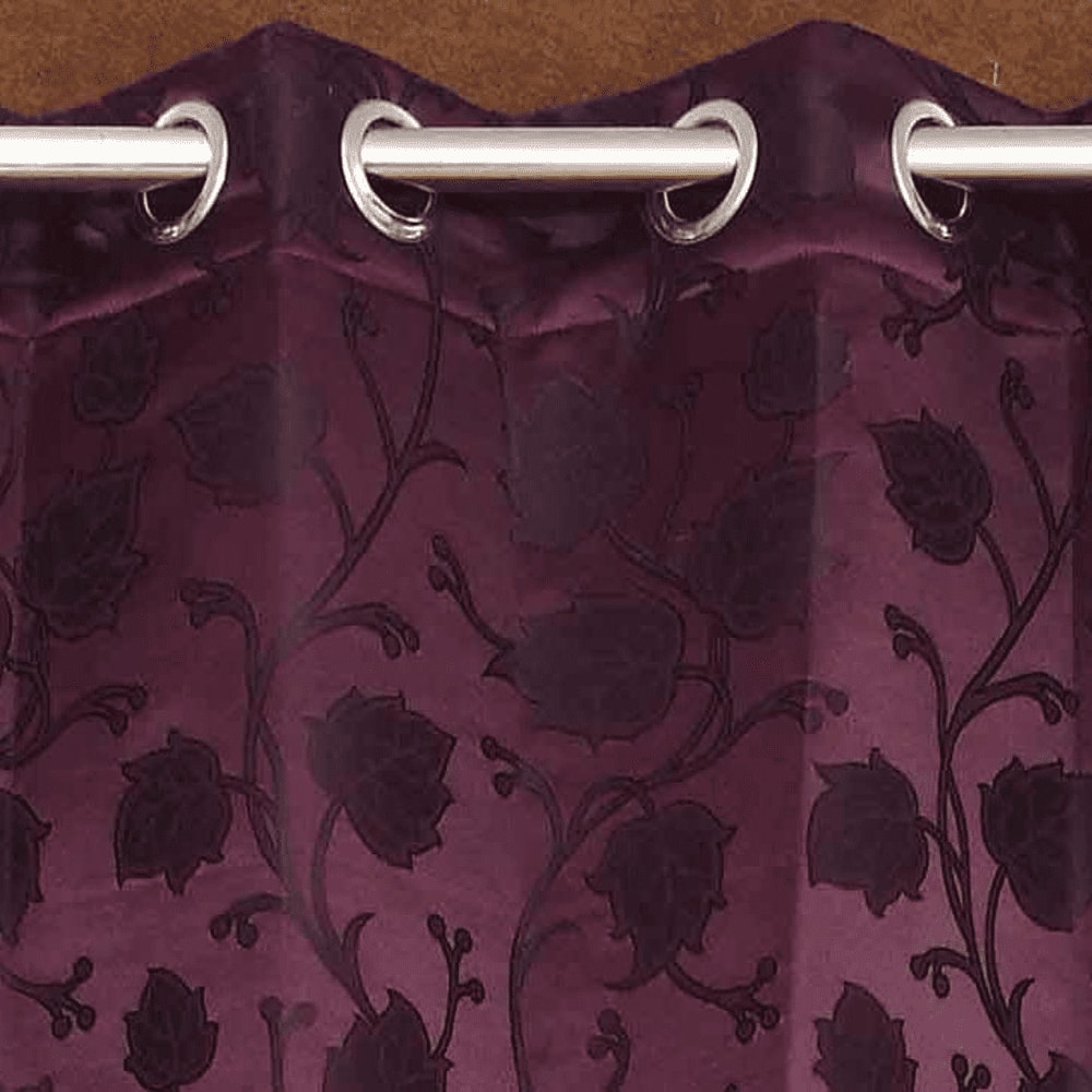 Mia Purple Color Floral Long Door Curtain - Set of 2