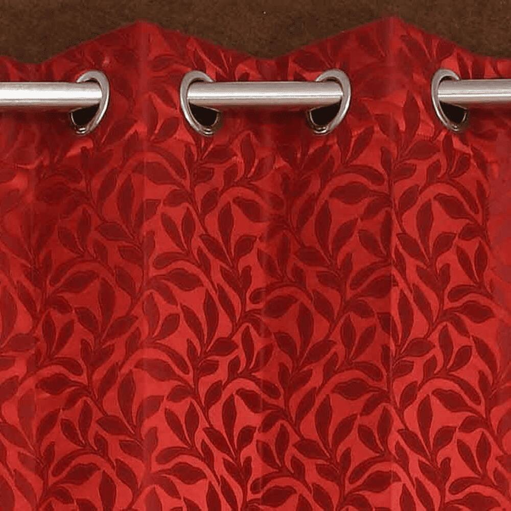 Lucia Red Color Floral Door Curtain - Set of 2