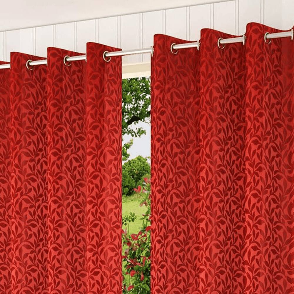 Lucia Red Color Floral Door Curtain - Set of 2