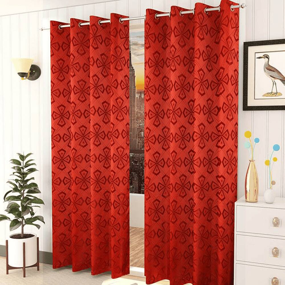Nephele Red Color Geometric Door Curtain - Set of 2