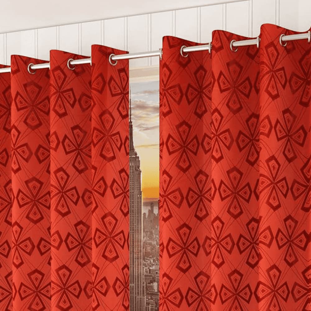 Nephele Red Color Geometric Door Curtain - Set of 2