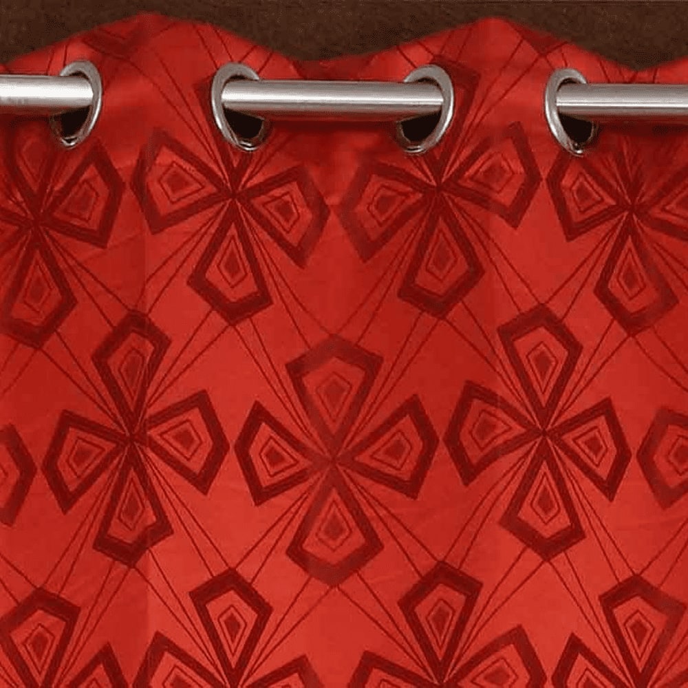 Nephele Red Color Geometric Door Curtain - Set of 2