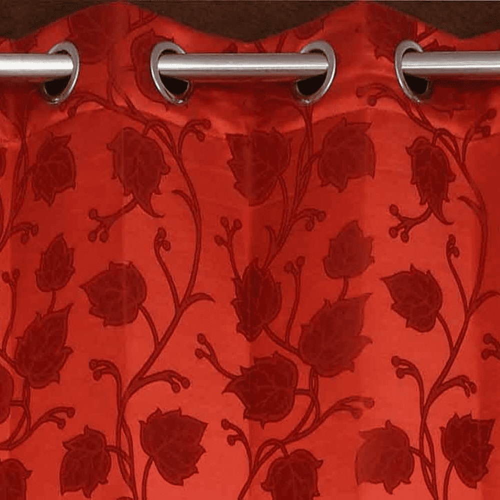 Ava Red Color Floral Door Curtain - Set of 2