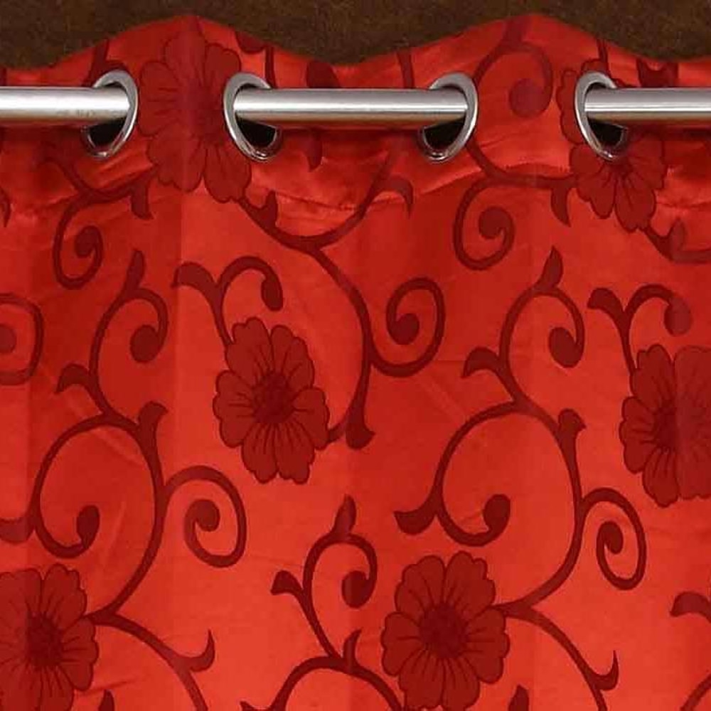 Ella Red Color Floral Door Curtain - Set of 2
