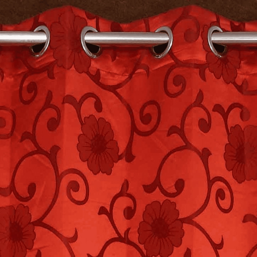 Ella Red Color Floral Long Door Curtain - Set of 2