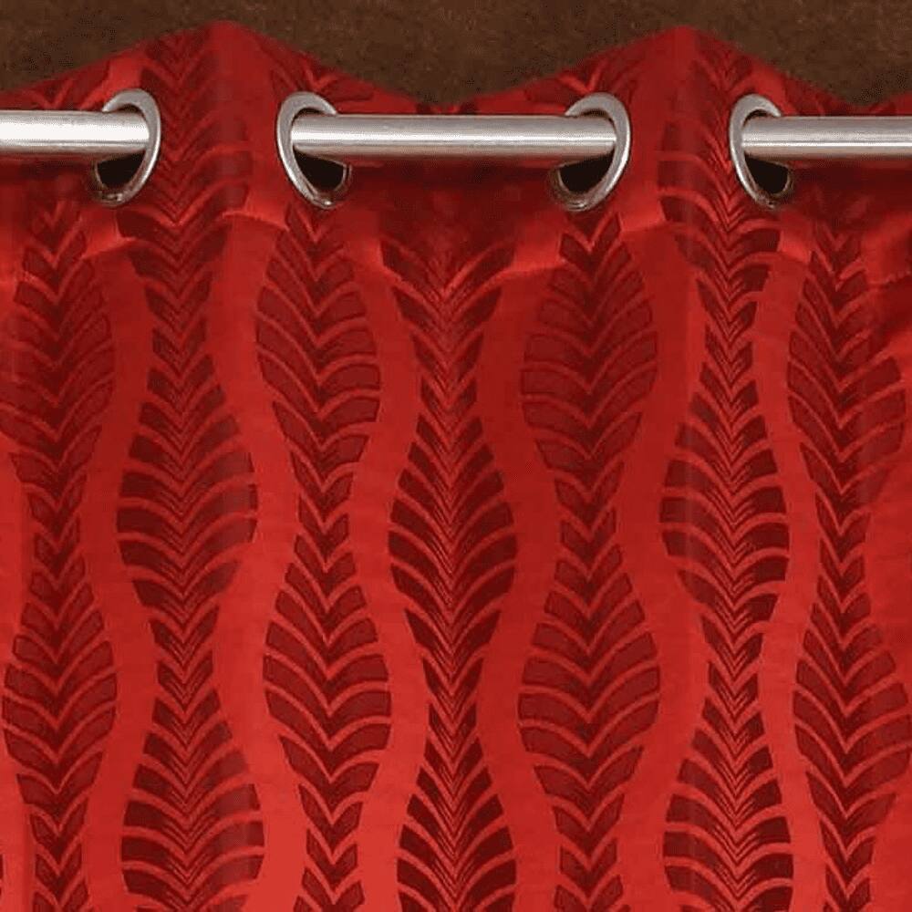 Grace Red Color Abstract Window Curtain   Set of 2