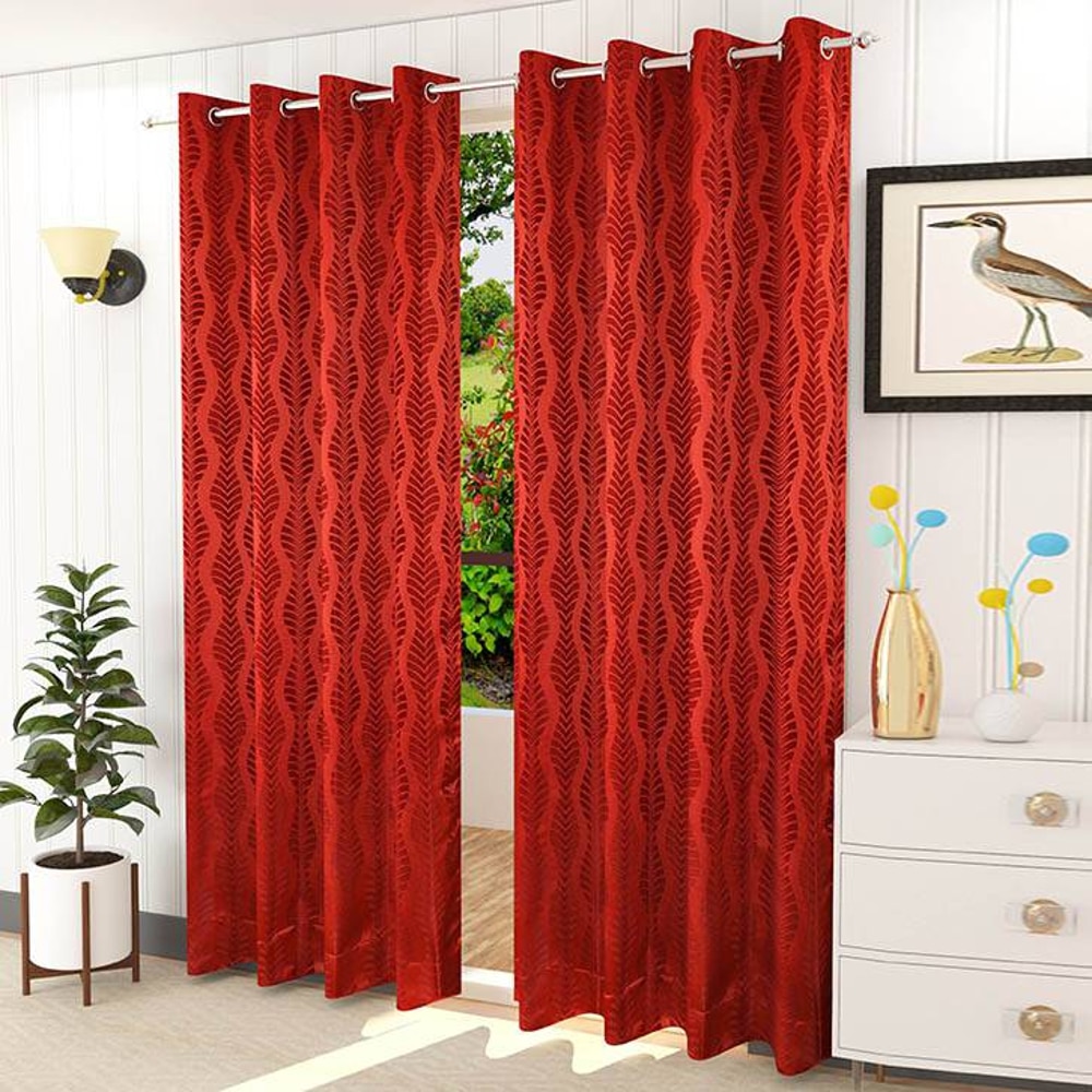 Grace Red Color Abstract Door Curtain - Set of 2 - Presto