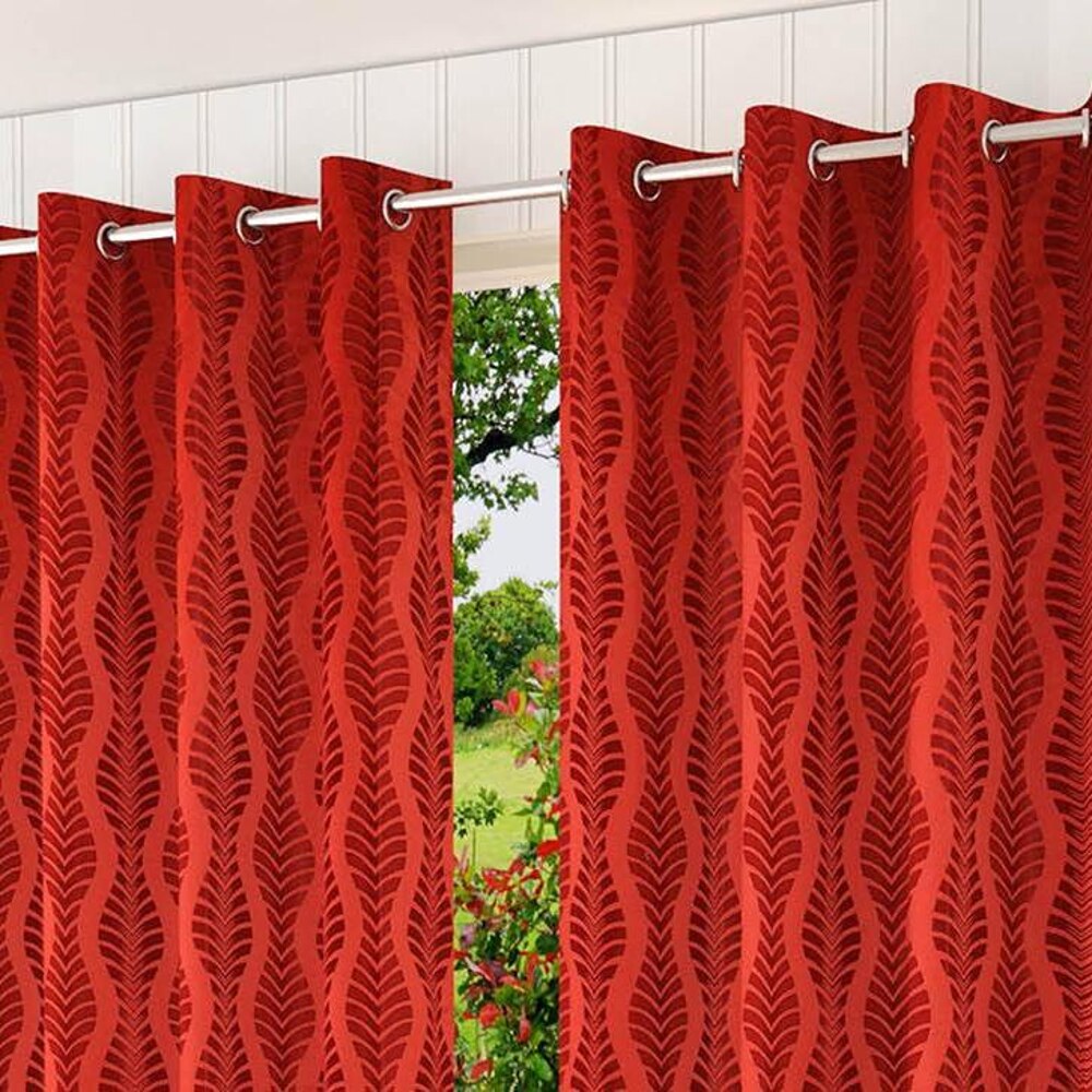 Grace Red Color Abstract Long Door Curtain - Set of 2