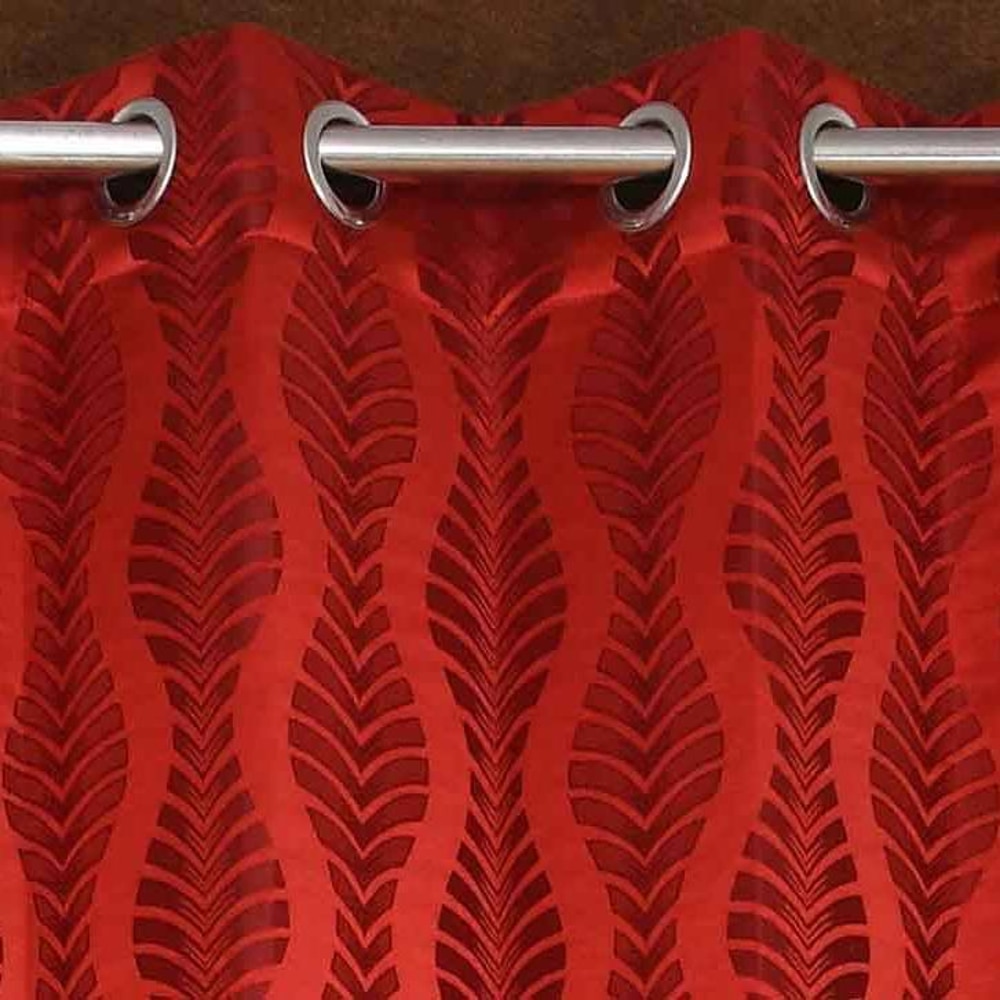 Grace Red Color Abstract Long Door Curtain - Set of 2