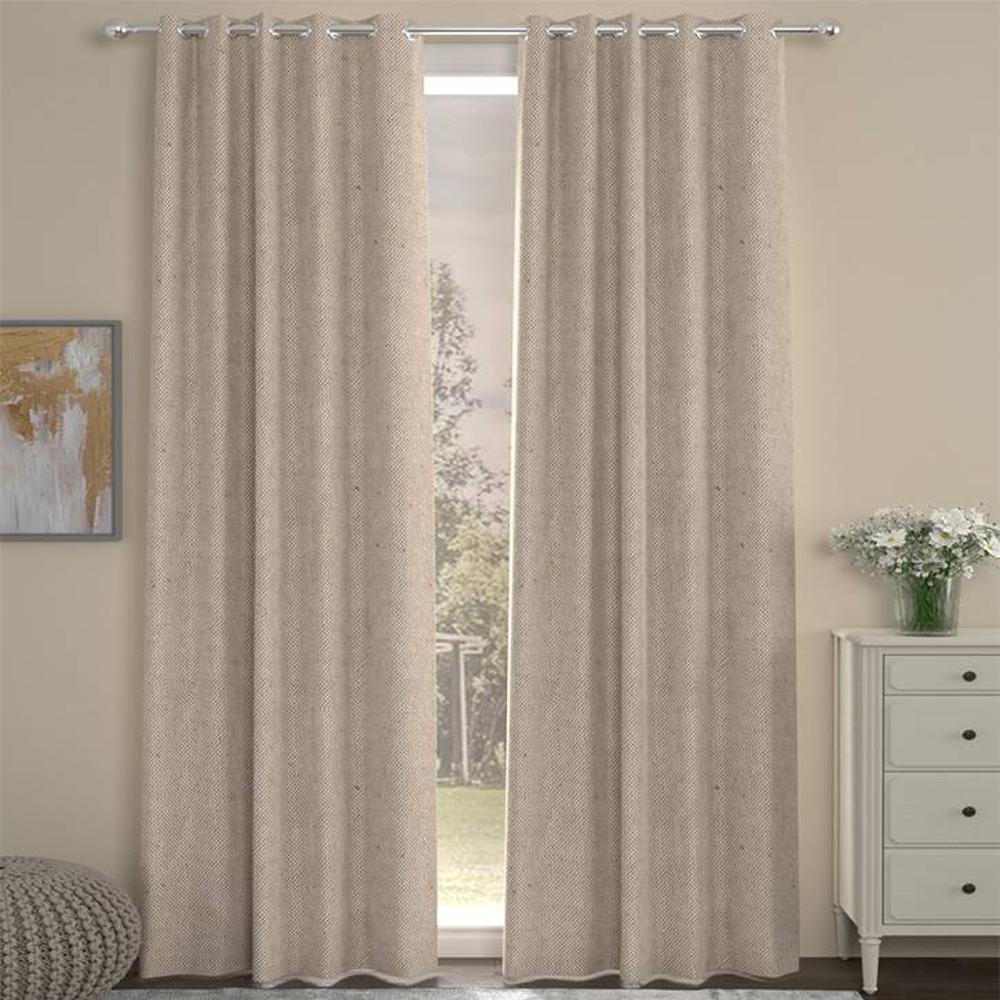 Ashton Beige Polycotton Room-Darkening 9 ft Long Door Curtain Set of 2