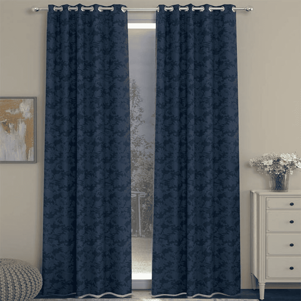 Paul Dark Blue Polyester Room-Darkening 9 ft Long Door Curtain