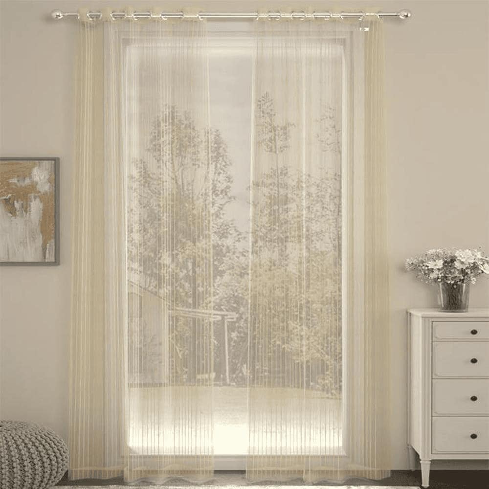 Helen Gold Polyester Sheer 7 ft Door Curtain Set of 2