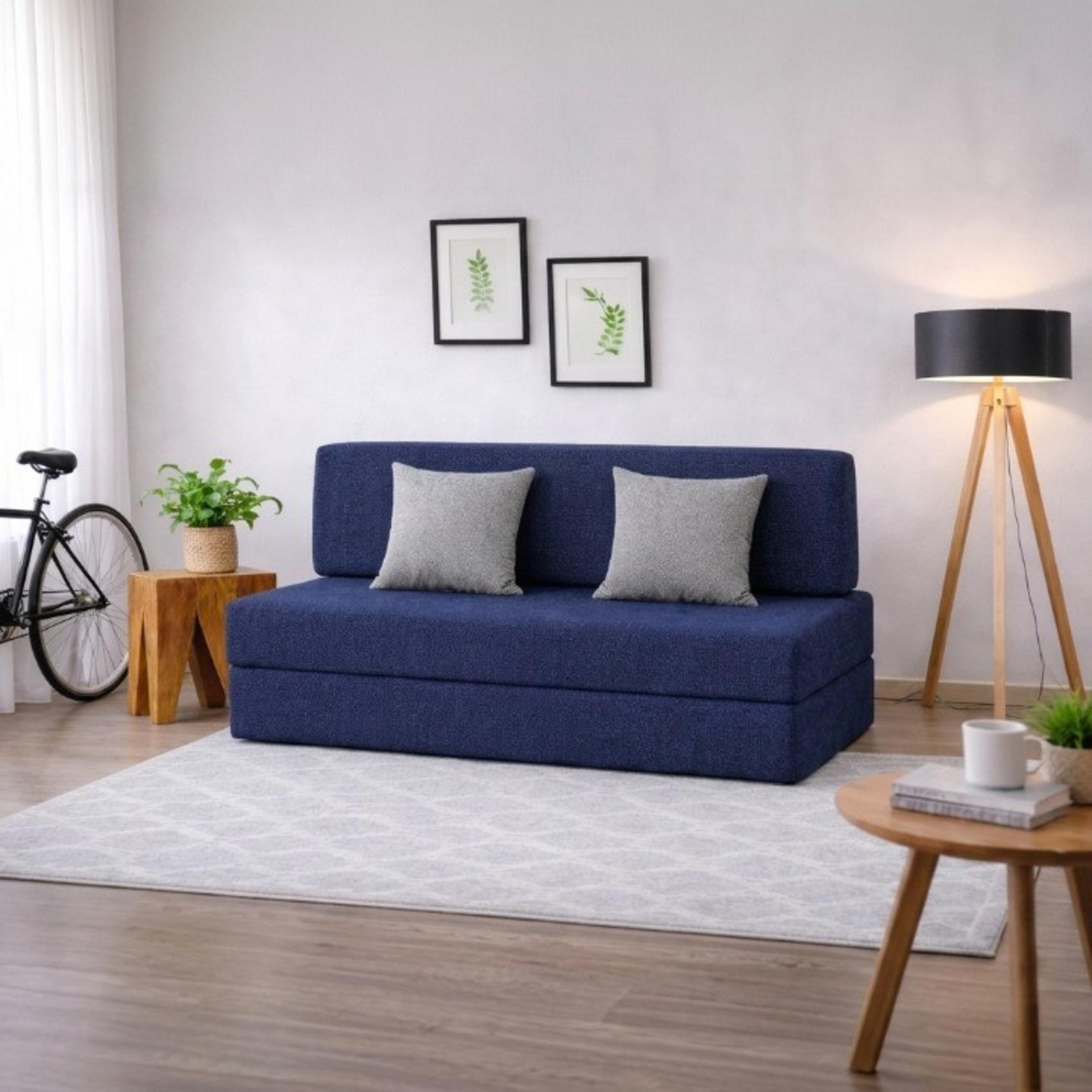 Usha Shriram Folding 2 Seater Double Foam Fold Out Sofa Cum Bed in Dark Blue Colour