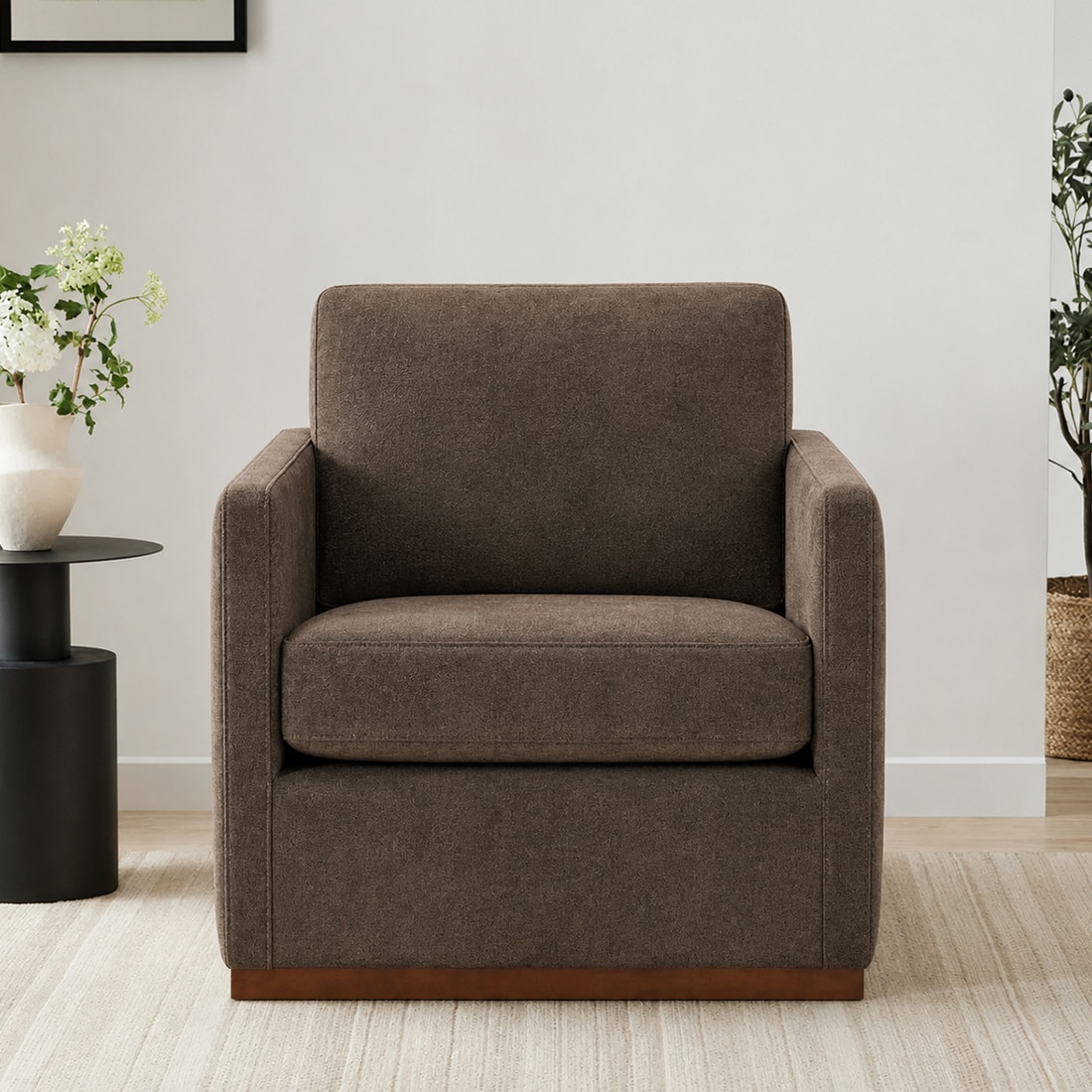 Bobby Boucle Fabric Lounge Chair in Brown Colour - KURSIWALLAH