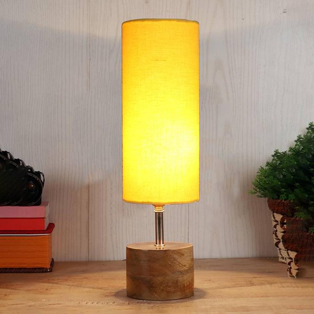 Teagan Yellow cotton & solid wood table lamp