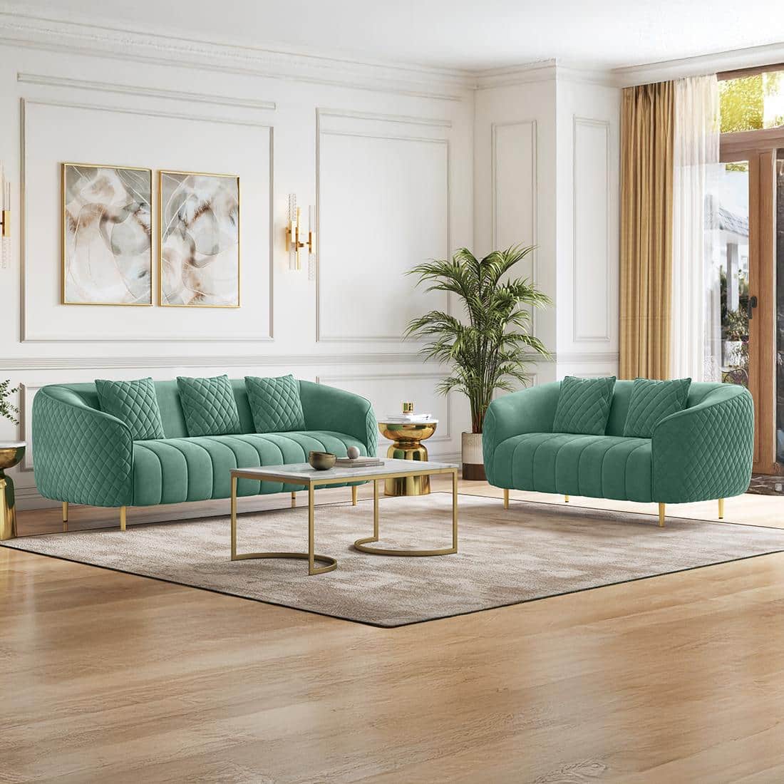 Amora 3 Seater Fabric Sofa in Dusty Turquoise Velvet