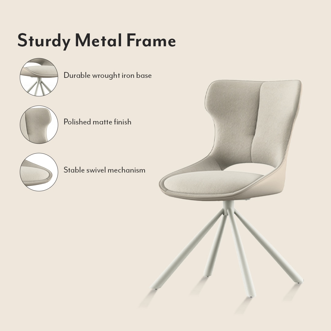 Rosen 6 Seater Chinese Dining Table With Set Of 6 Tulip Dining Chairs (Colour- Beige, Finish- White & Cream)