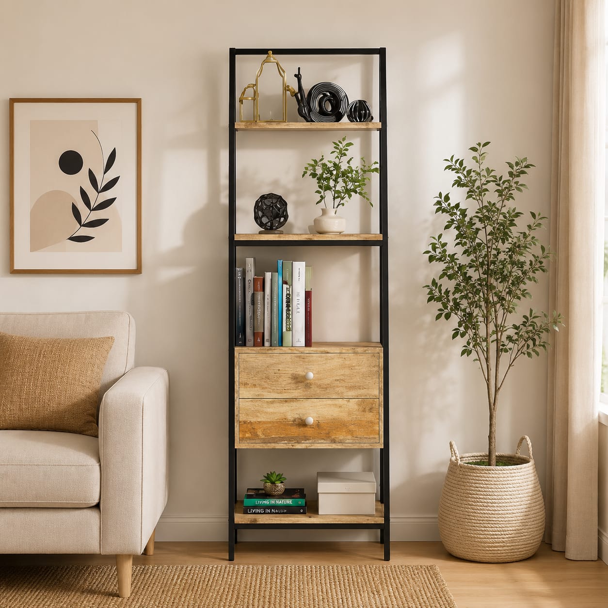 Shri Art Iron and Wooden Bookshelf - Ferrowoods