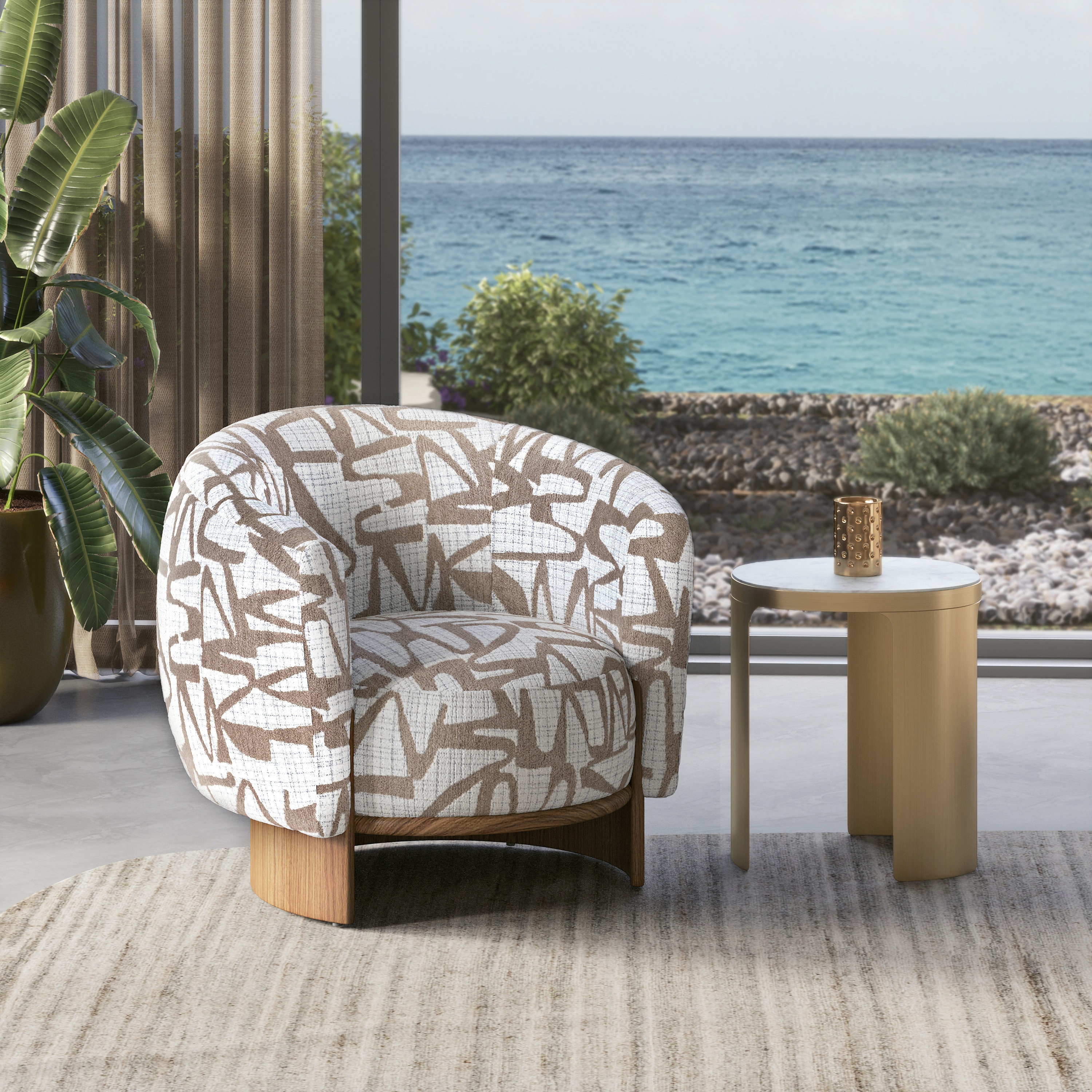 Eclipse Lounge Chair in Abstract Taupe Fabric