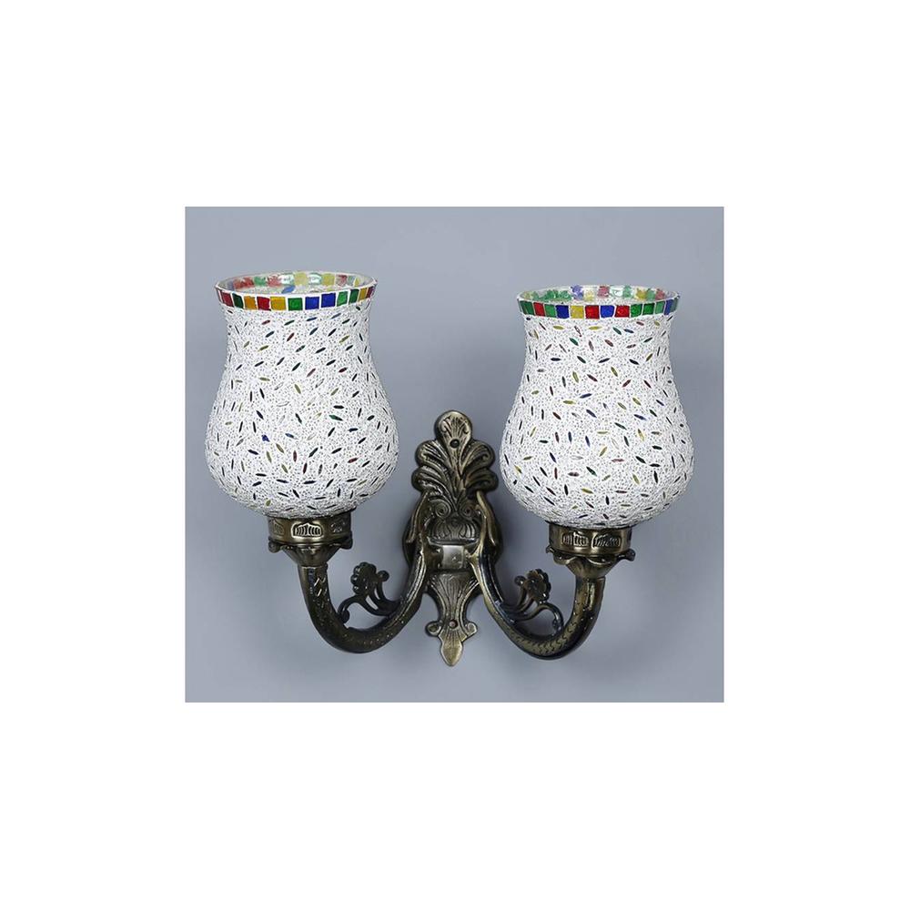 Gus Antique Metal Double Wall Mounted Lamp with Multicolor Mosaic Glass