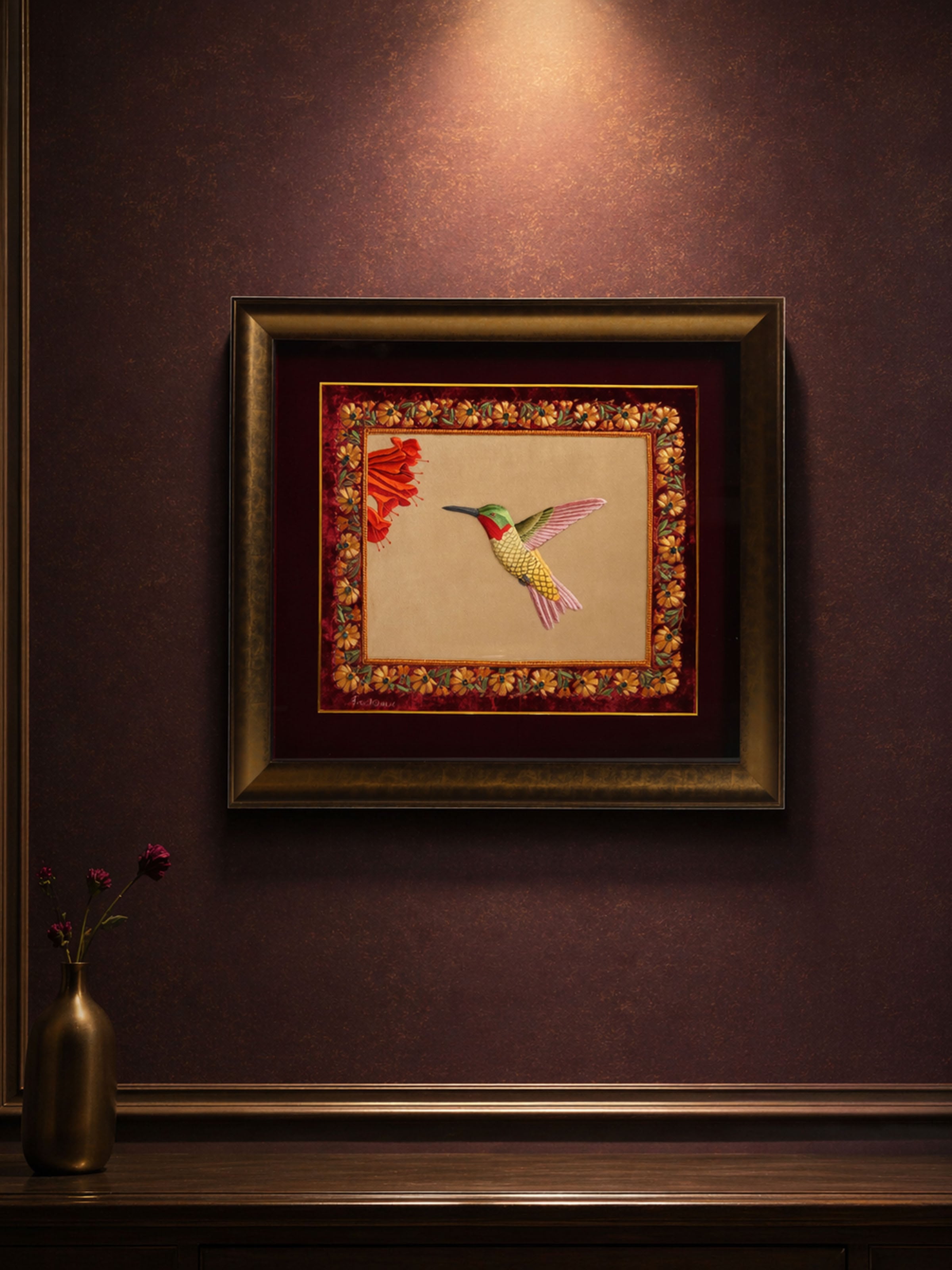 Humming Bird Zardozi Wall Hanging
