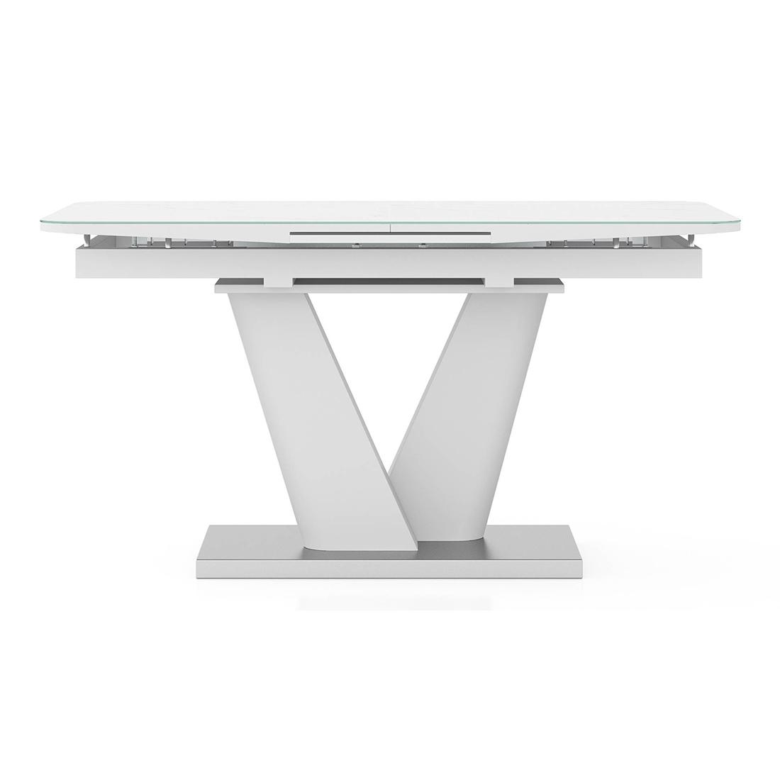 Caribu 4 To 6 Extendable Dining Table With Set Of 4 Doris Swivel Accent Chairs (Colour- White Leatherette, Finish- White Marble High Gloss)