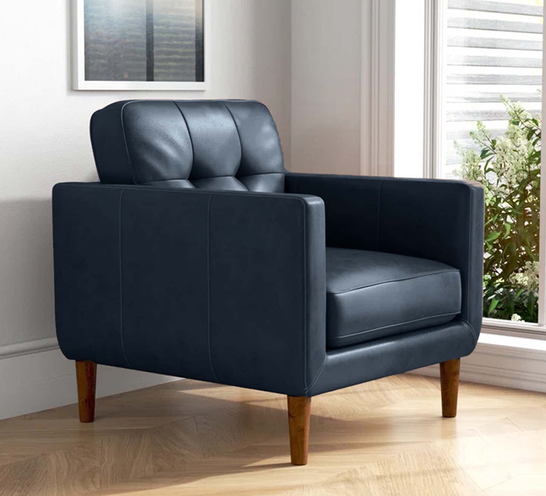 Shlok PU Leather Accent Chair in Blue - KURSIWALLAH