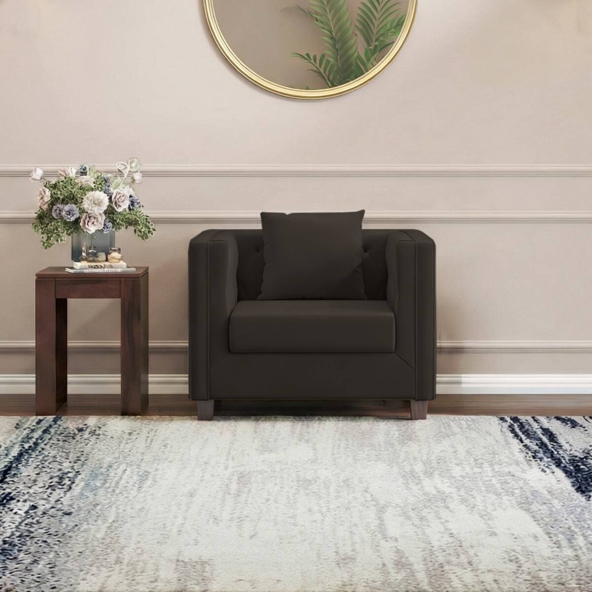 Windsor Premium 1 Seater Fabric Sofa in Stone Grey Velvet Colour