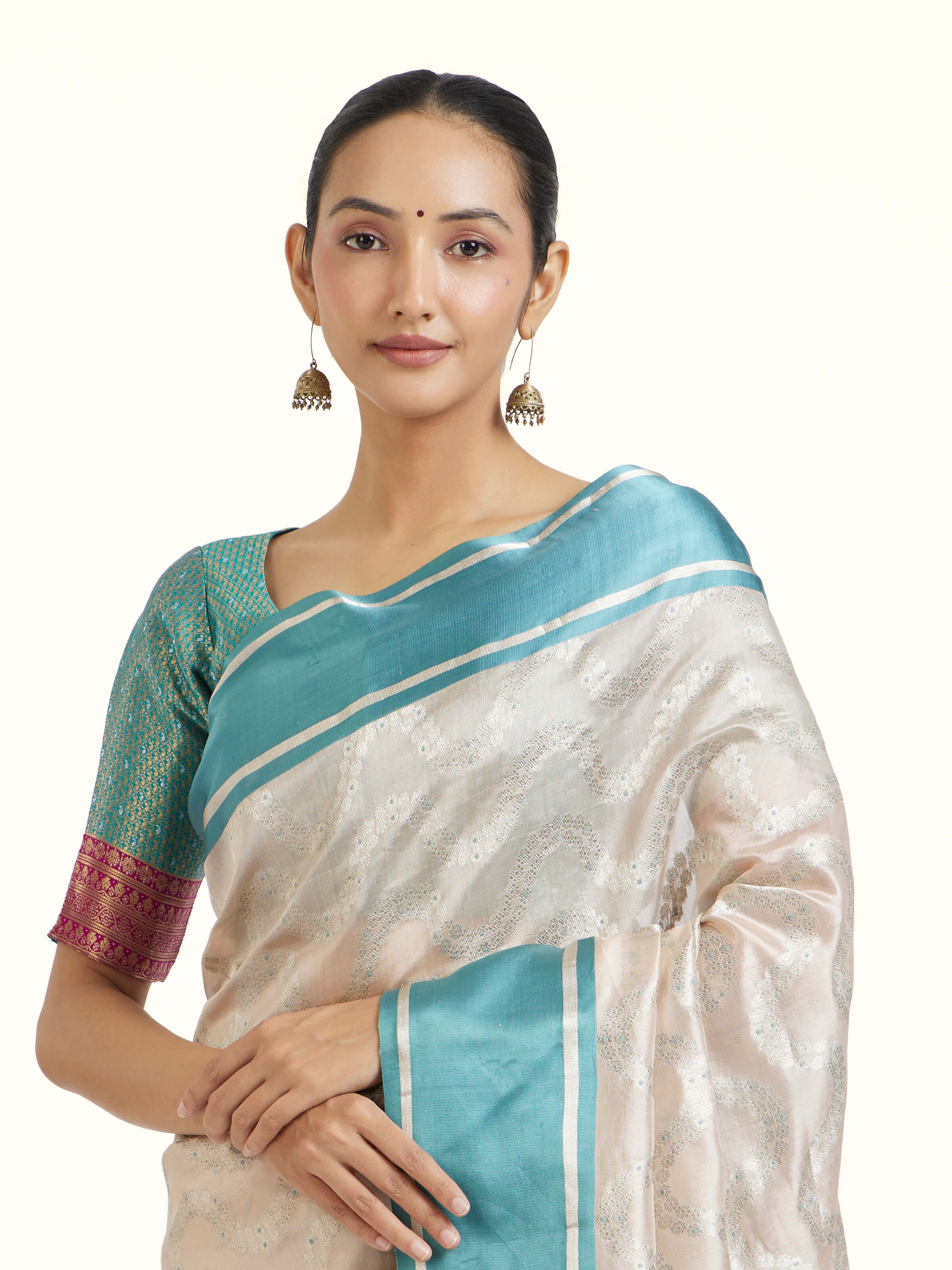 Light Peach Chanderi Aknaliya Saree