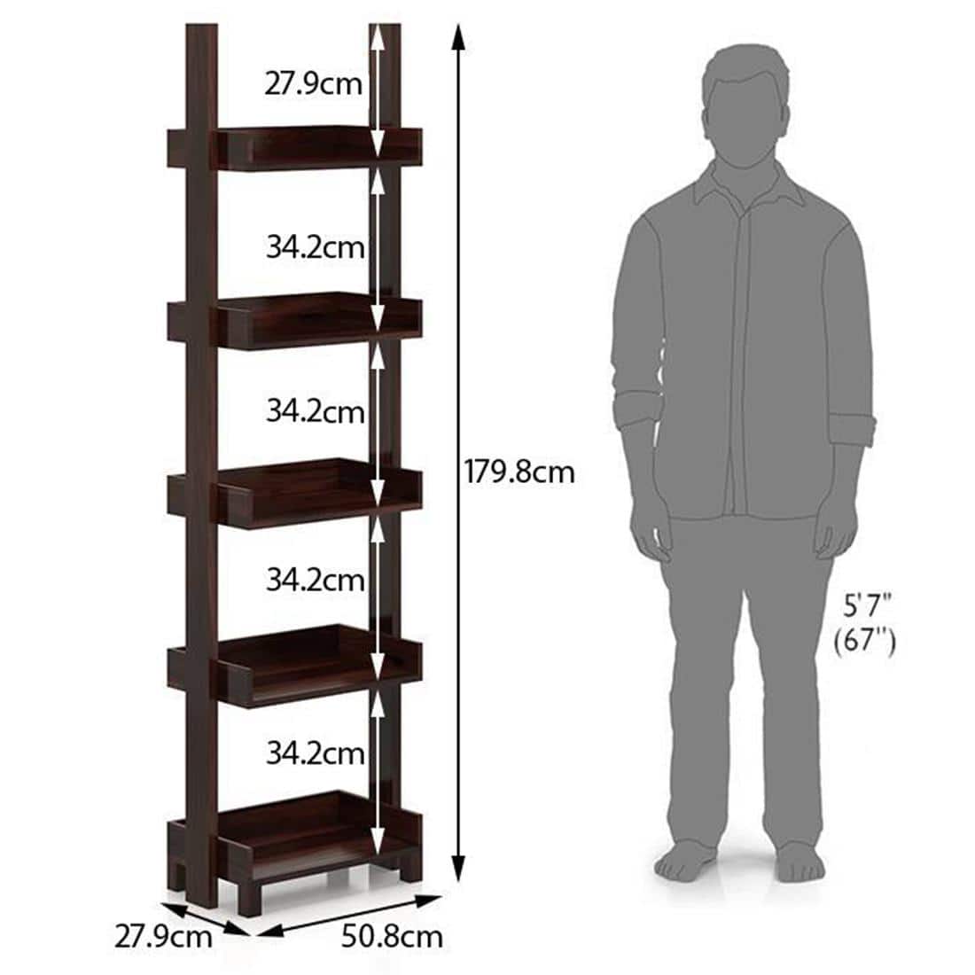 Austen Solid Wood Bookshelf in Mahogany Finish