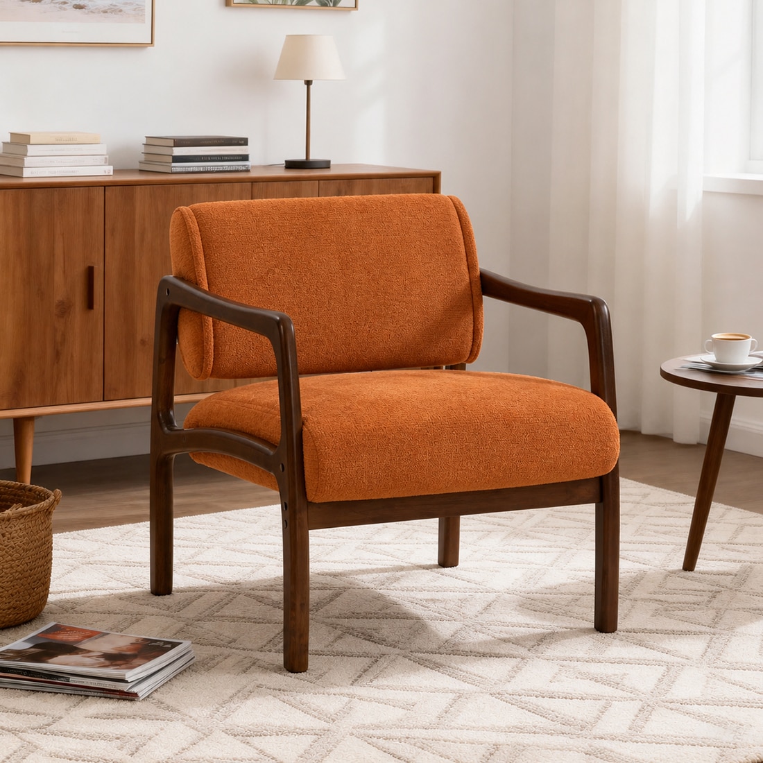 Citrus Boucle Fabric Arm Chair in Orange - KURSIWALLAH