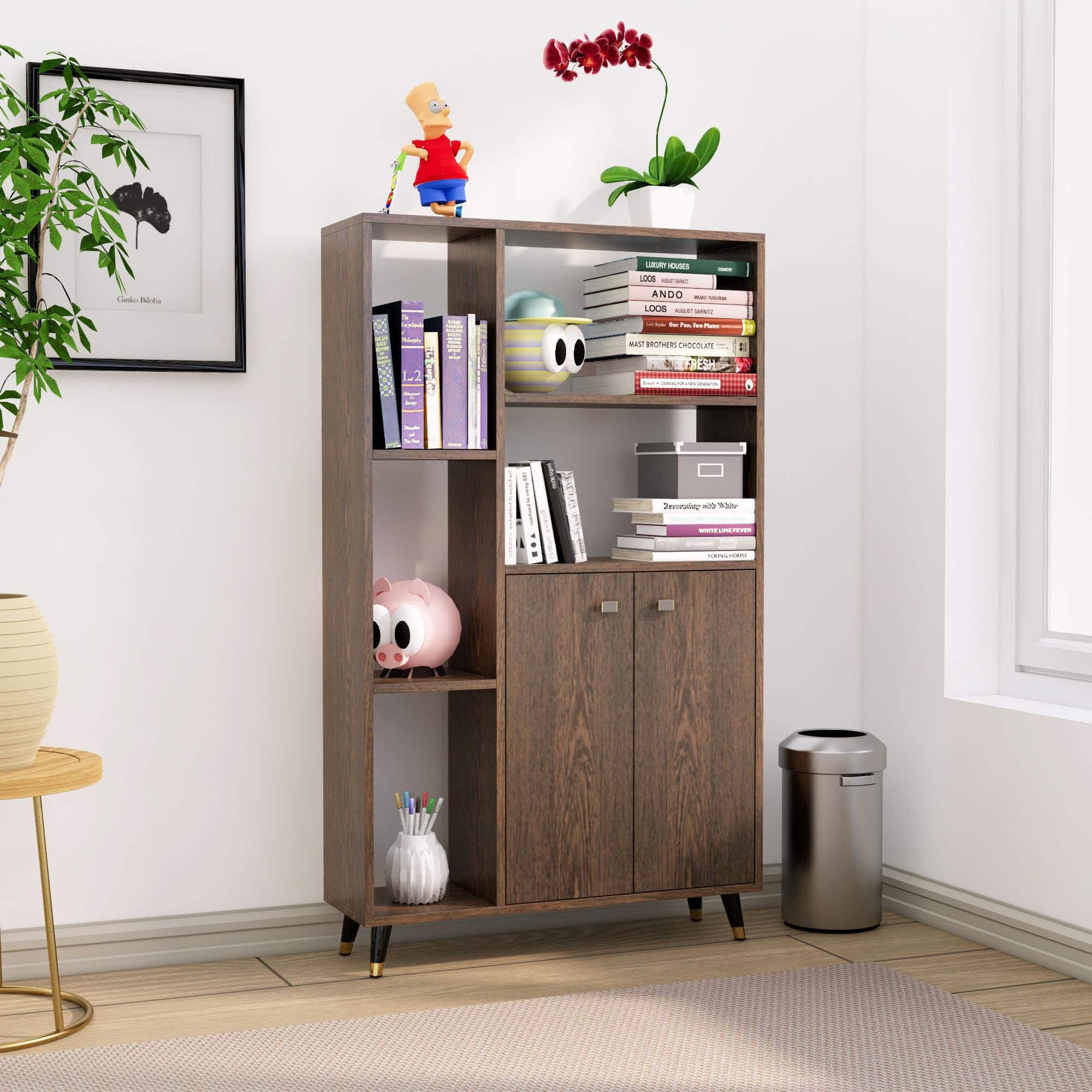 Hexa Engineered Wood Bookshelf Multipurpose Storage Rack in Flower Wenge Colour - HexaRed