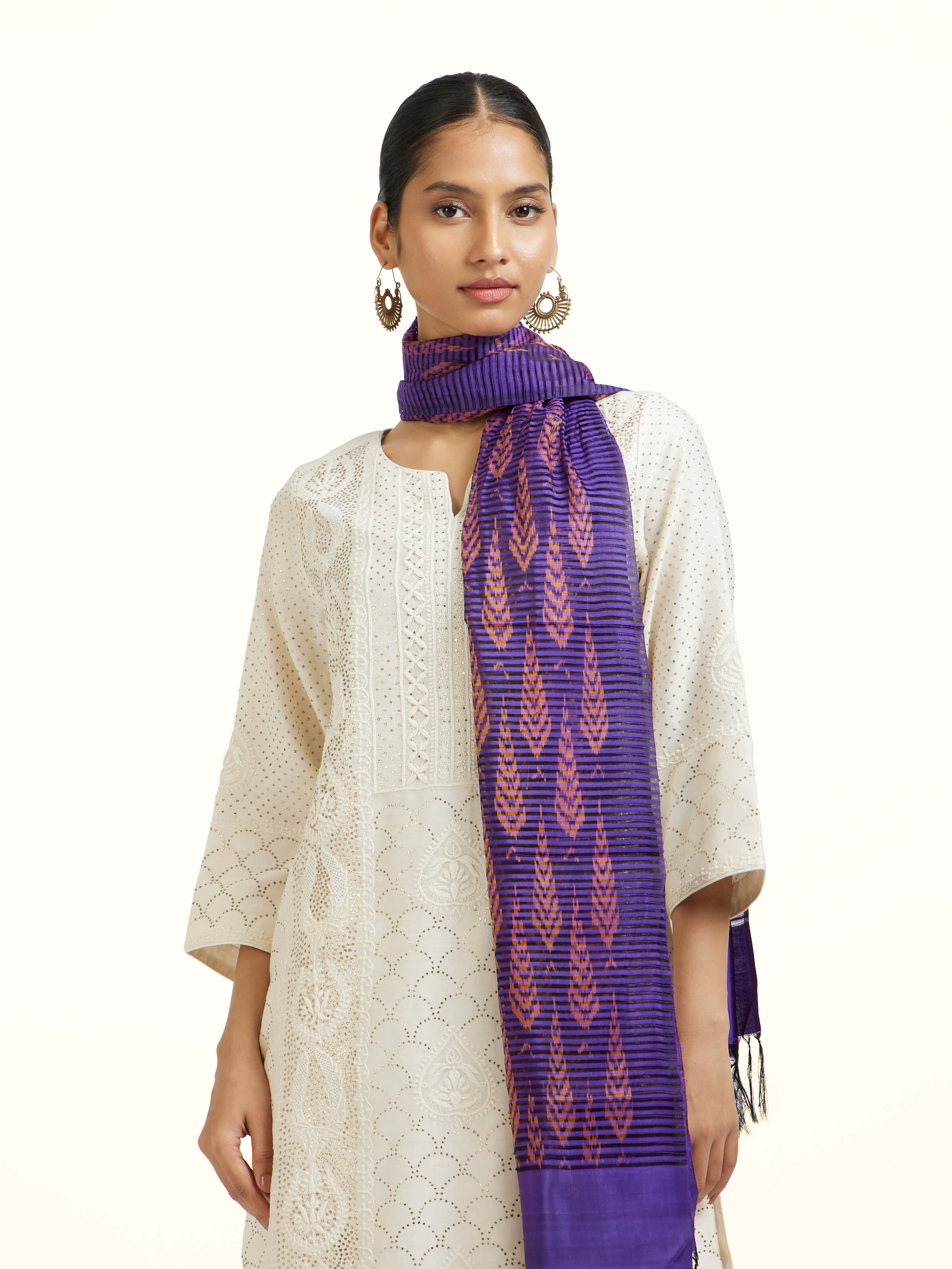 Blue Silk Pochampally Warp Ikat Stole