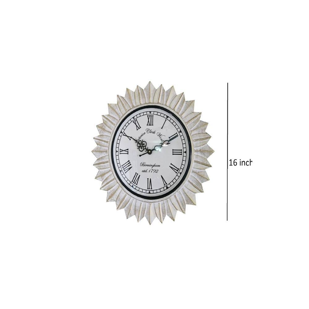 Epsilon White Colour Engineered Wood Distress Finish Sun Flower wall Clock by Disoo Fashions